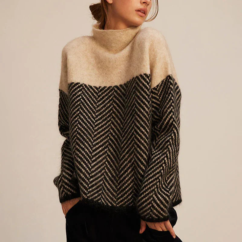 Pullover Damen mit Stehkragen und Chevron-Muster - 2 - Annoboutique
