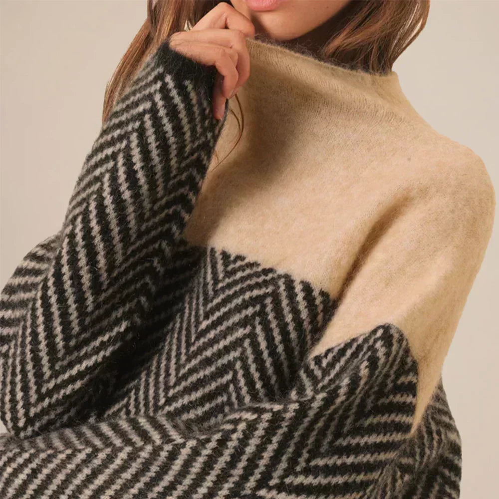 Pullover Damen mit Stehkragen und Chevron-Muster - 5 - Annoboutique
