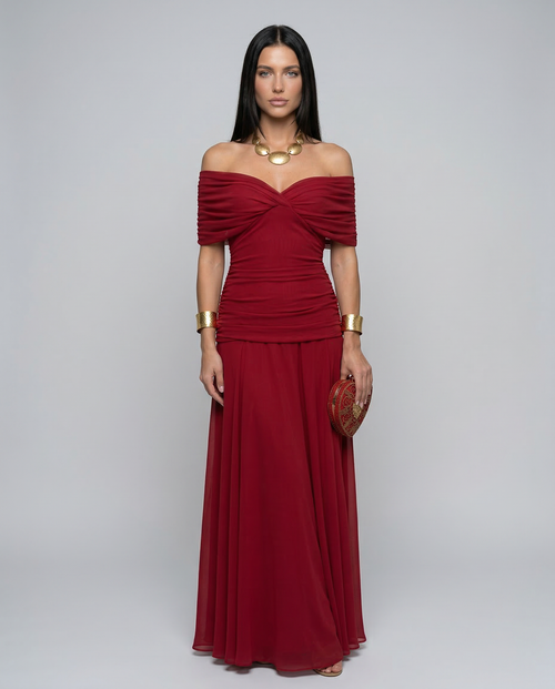 Abendkleid Damen mit Wickeldetail und schulterfreiem Ausschnitt - 1 - Annoboutique
