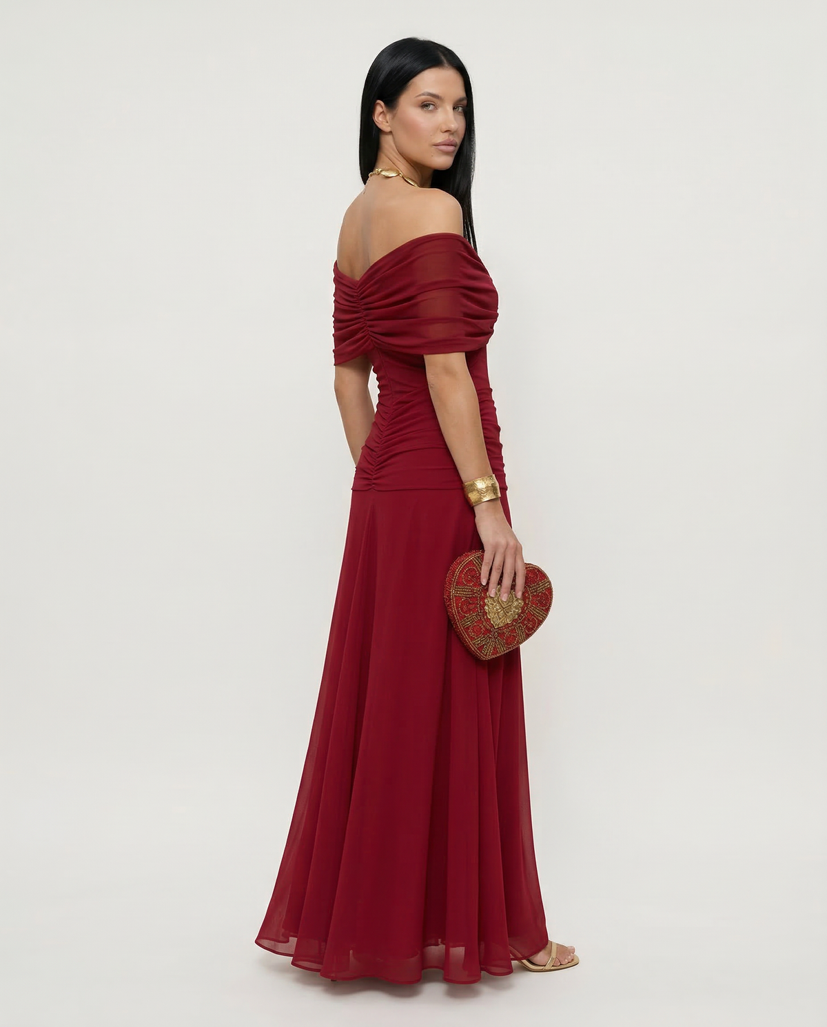 Abendkleid Damen mit Wickeldetail und schulterfreiem Ausschnitt - 2 - Annoboutique