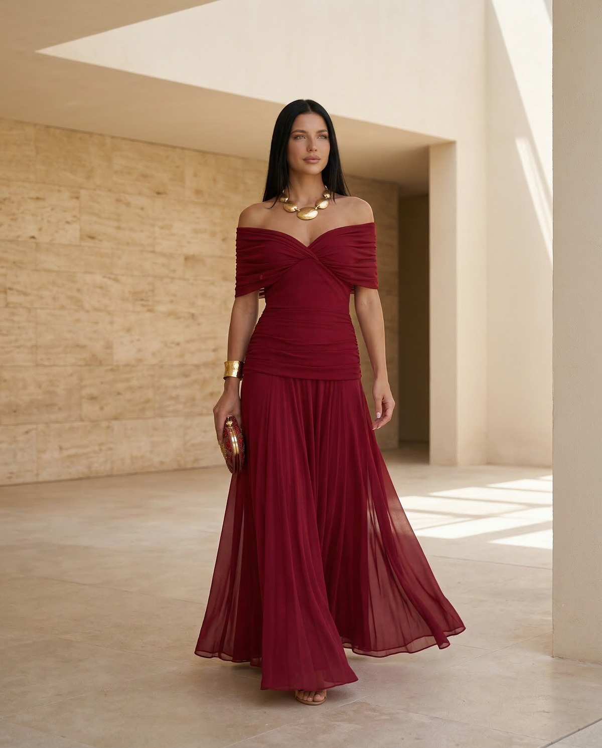 Abendkleid Damen mit Wickeldetail und schulterfreiem Ausschnitt - 3 - Annoboutique