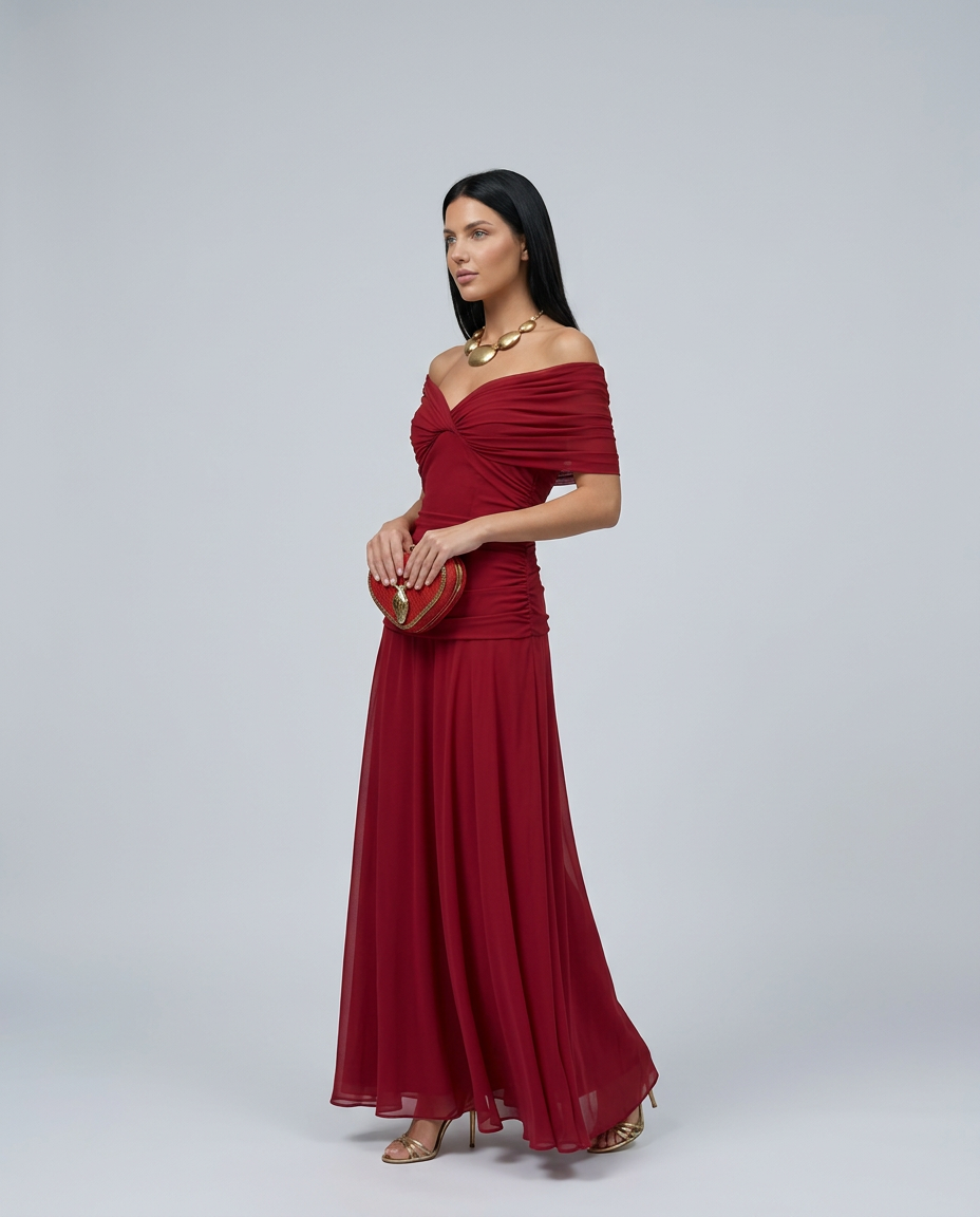 Abendkleid Damen mit Wickeldetail und schulterfreiem Ausschnitt - 5 - Annoboutique