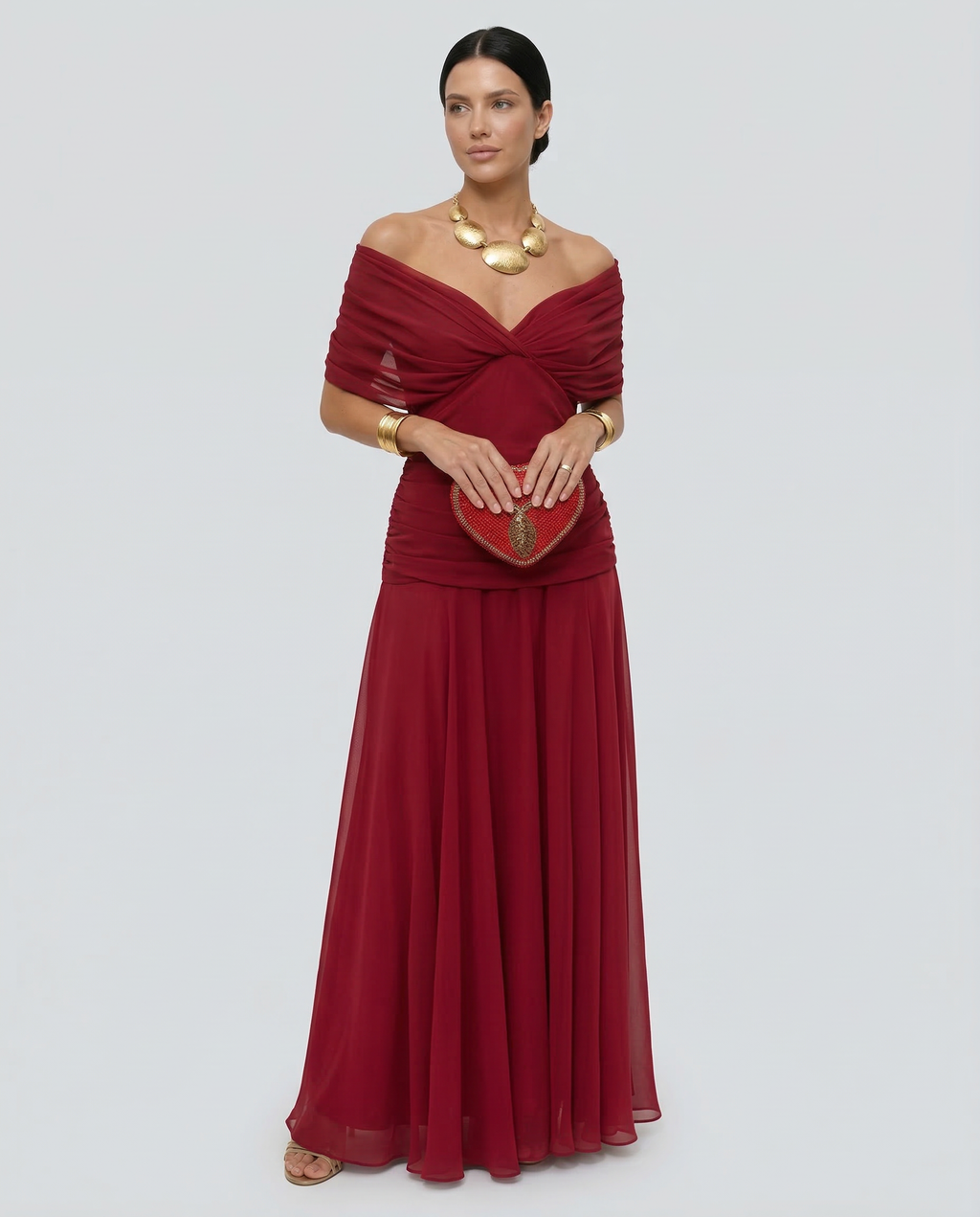 Abendkleid Damen mit Wickeldetail und schulterfreiem Ausschnitt - 6 - Annoboutique
