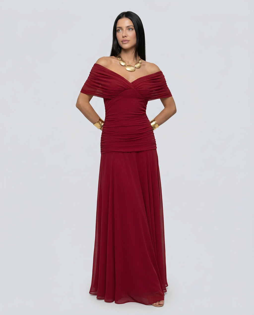 Abendkleid Damen mit Wickeldetail und schulterfreiem Ausschnitt - 7 - Annoboutique
