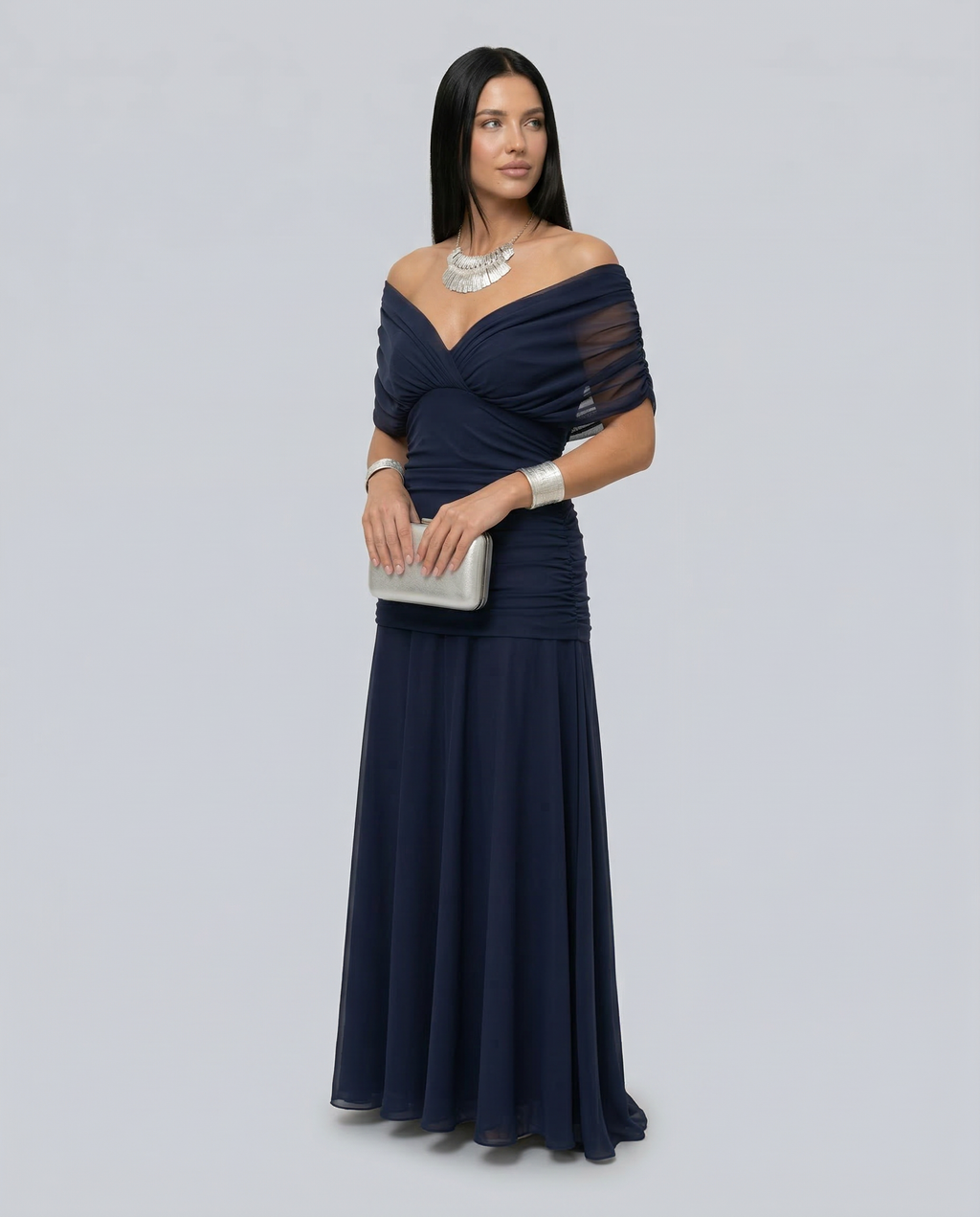 Abendkleid Damen mit Wickeldetail und schulterfreiem Ausschnitt - 8 - Annoboutique