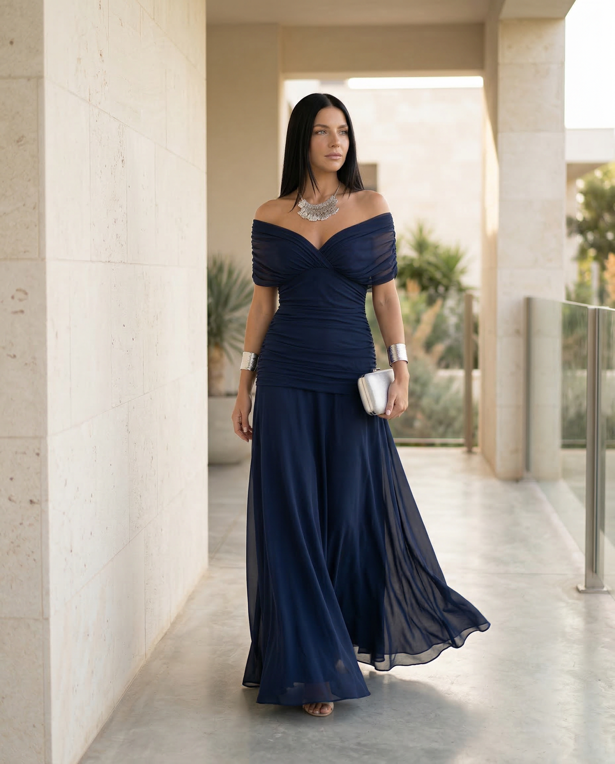 Abendkleid Damen mit Wickeldetail und schulterfreiem Ausschnitt - 10 - Annoboutique