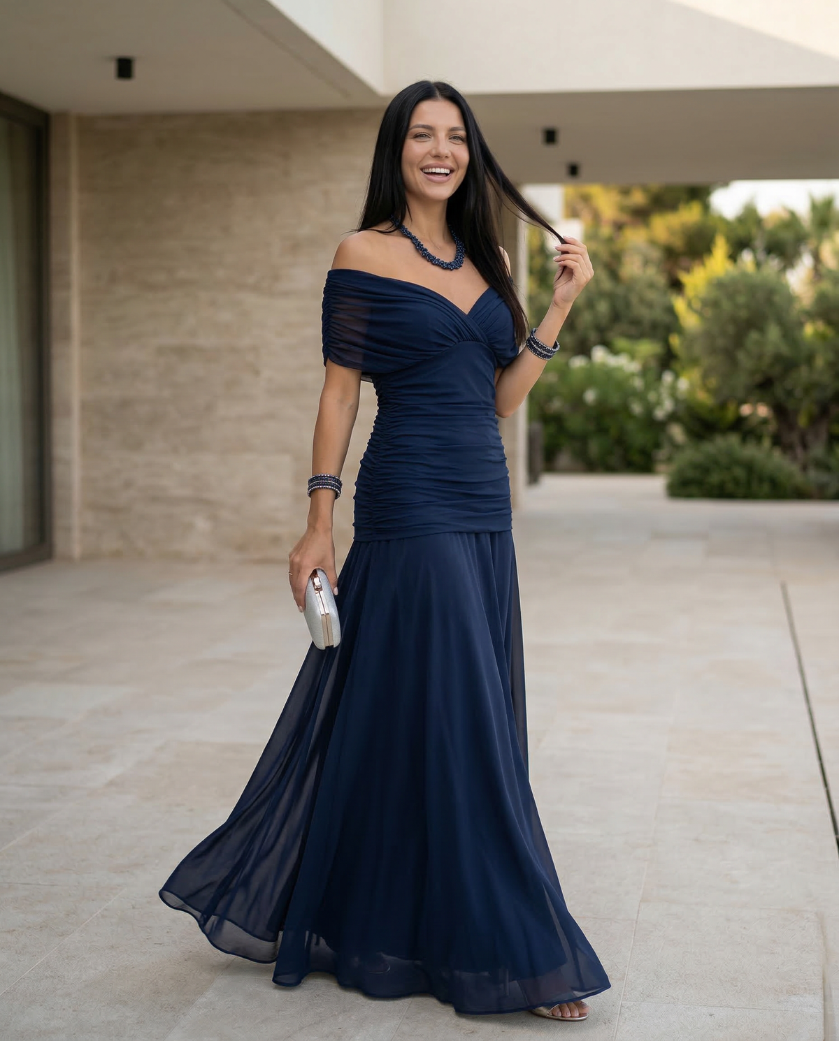 Abendkleid Damen mit Wickeldetail und schulterfreiem Ausschnitt - 11 - Annoboutique