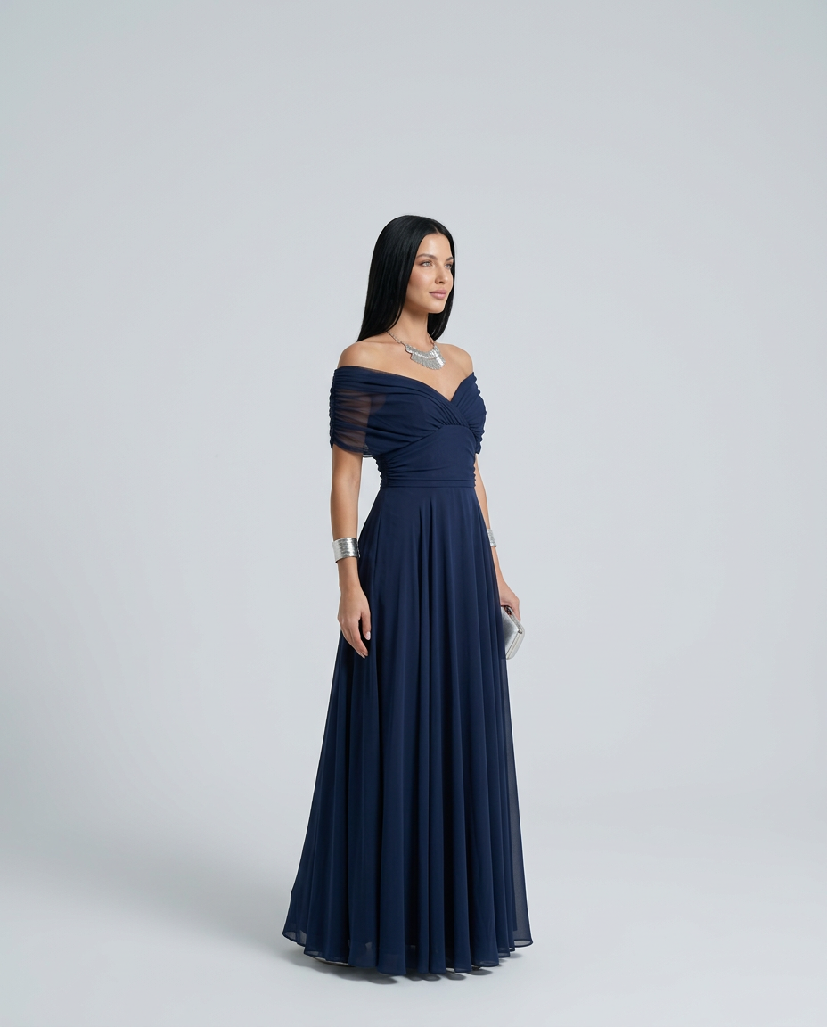 Abendkleid Damen mit Wickeldetail und schulterfreiem Ausschnitt - 12 - Annoboutique