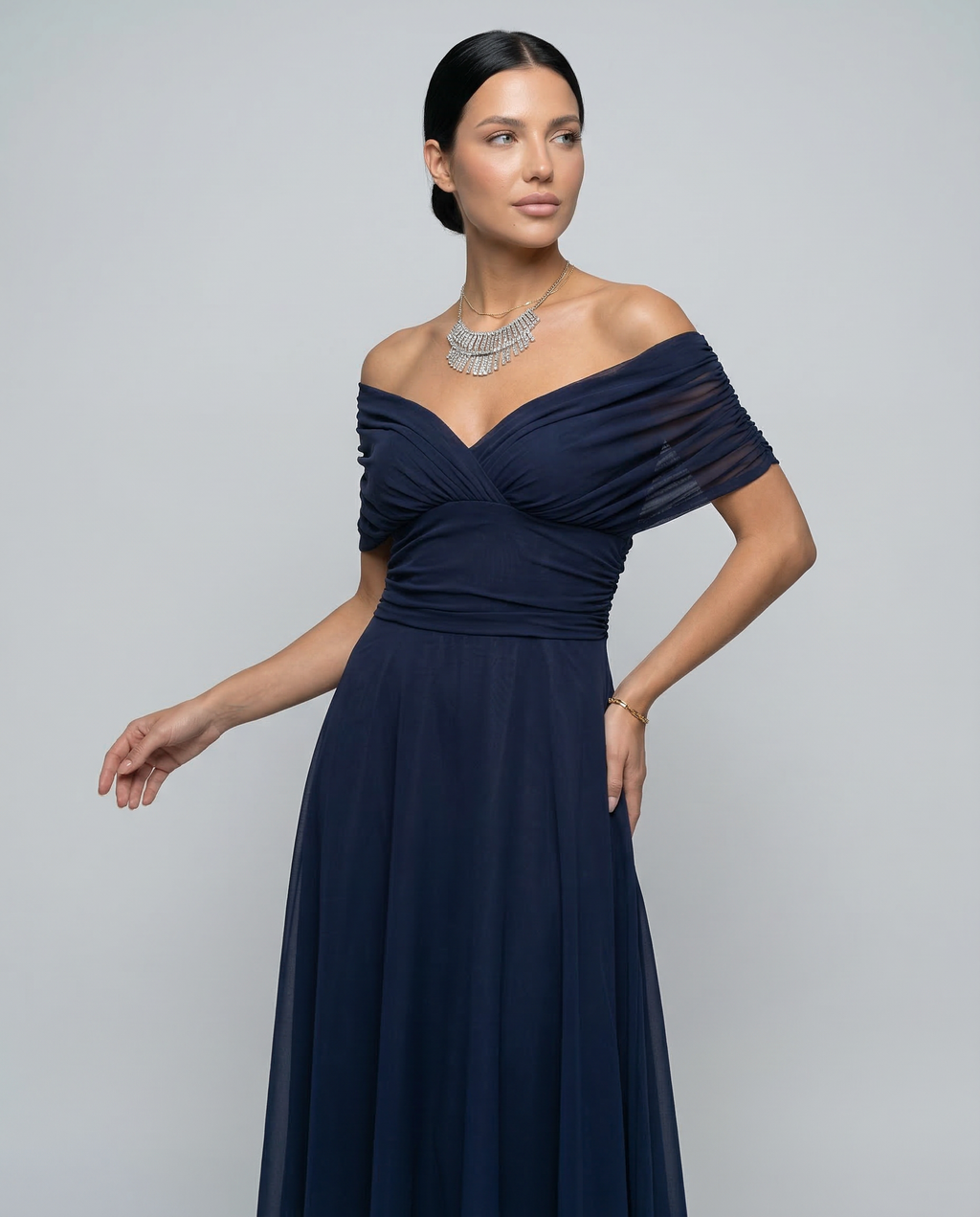 Abendkleid Damen mit Wickeldetail und schulterfreiem Ausschnitt - 13 - Annoboutique