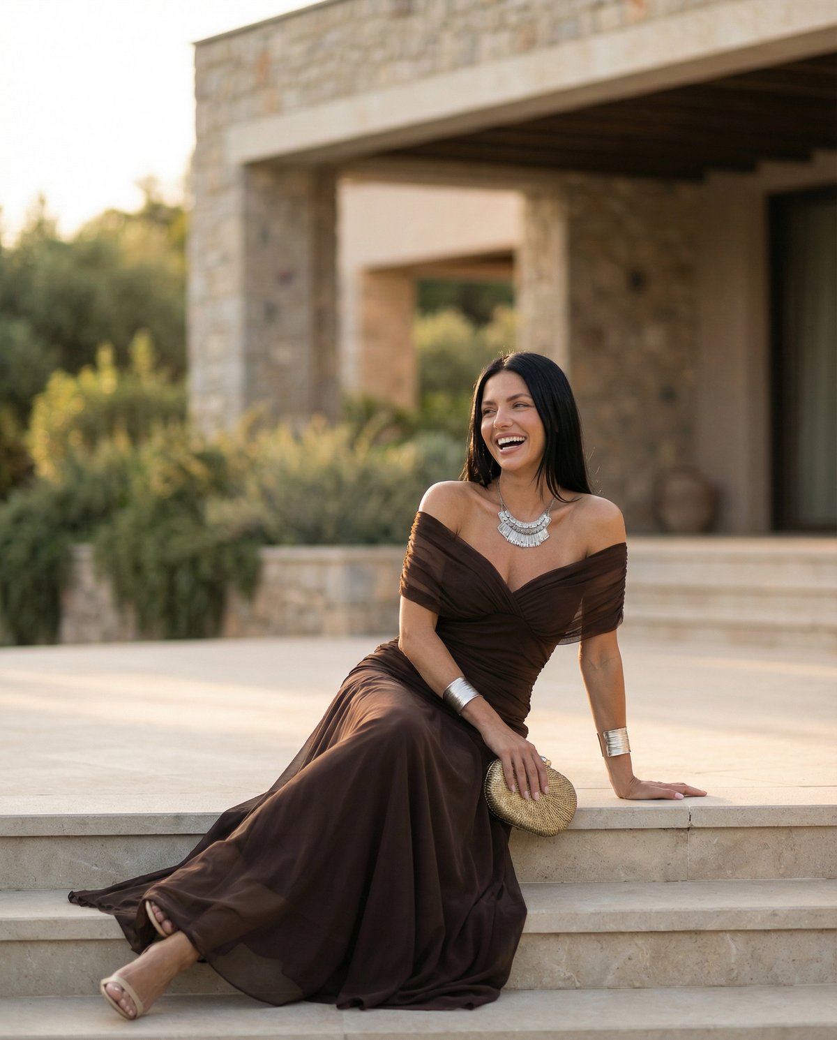 Abendkleid Damen mit Wickeldetail und schulterfreiem Ausschnitt - 22 - Annoboutique