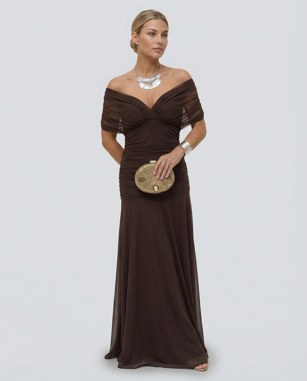 Abendkleid Damen mit Wickeldetail und schulterfreiem Ausschnitt - 25 - Annoboutique