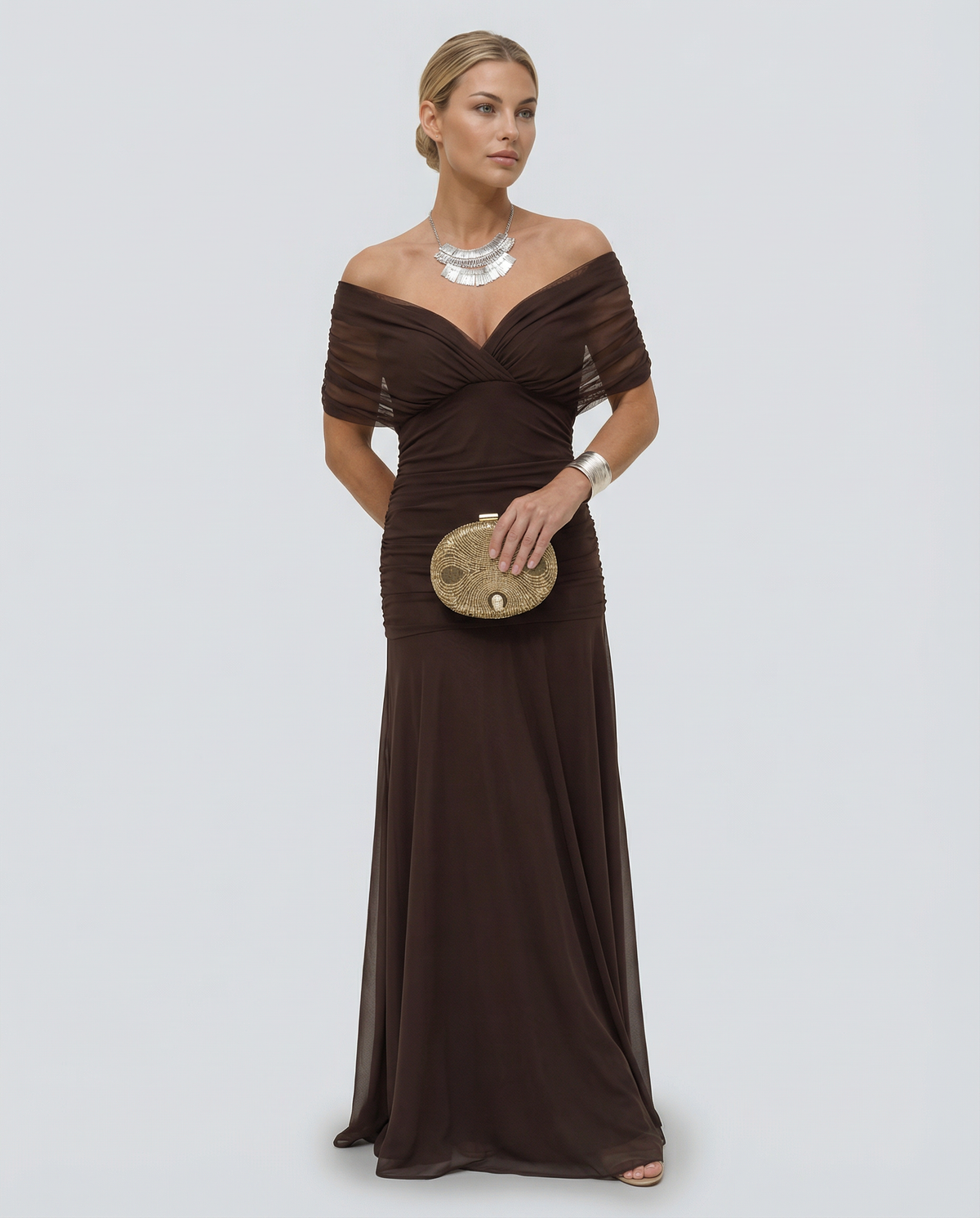 Abendkleid Damen mit Wickeldetail und schulterfreiem Ausschnitt - 25 - Annoboutique