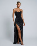 Abendkleid Damen mit Corsagen-Oberteil und hohem Schlitz - 1 - Annoboutique