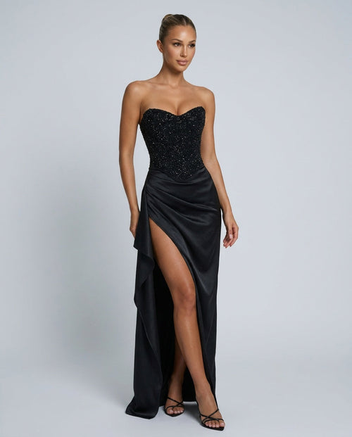 Abendkleid Damen mit Corsagen-Oberteil und hohem Schlitz - 1 - Annoboutique