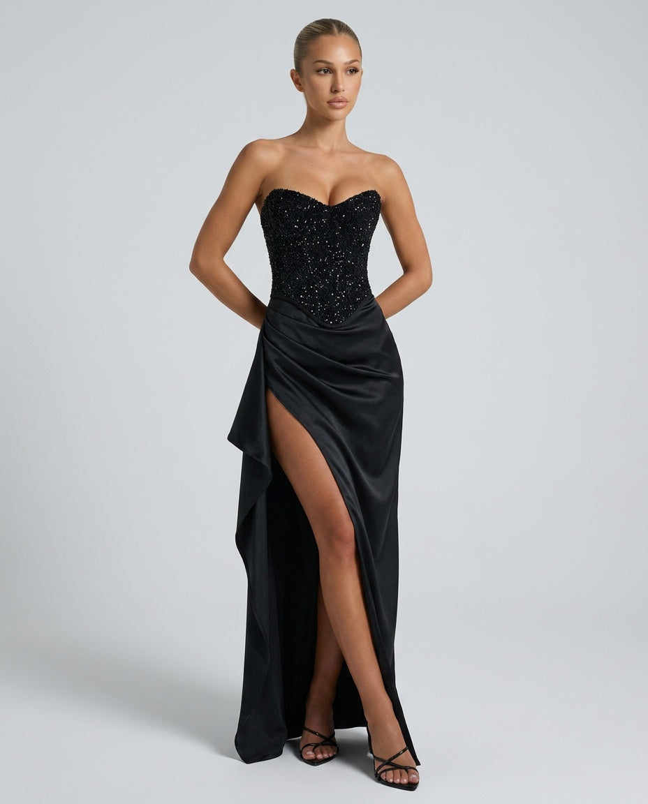 Abendkleid Damen mit Corsagen-Oberteil und hohem Schlitz - 3 - Annoboutique