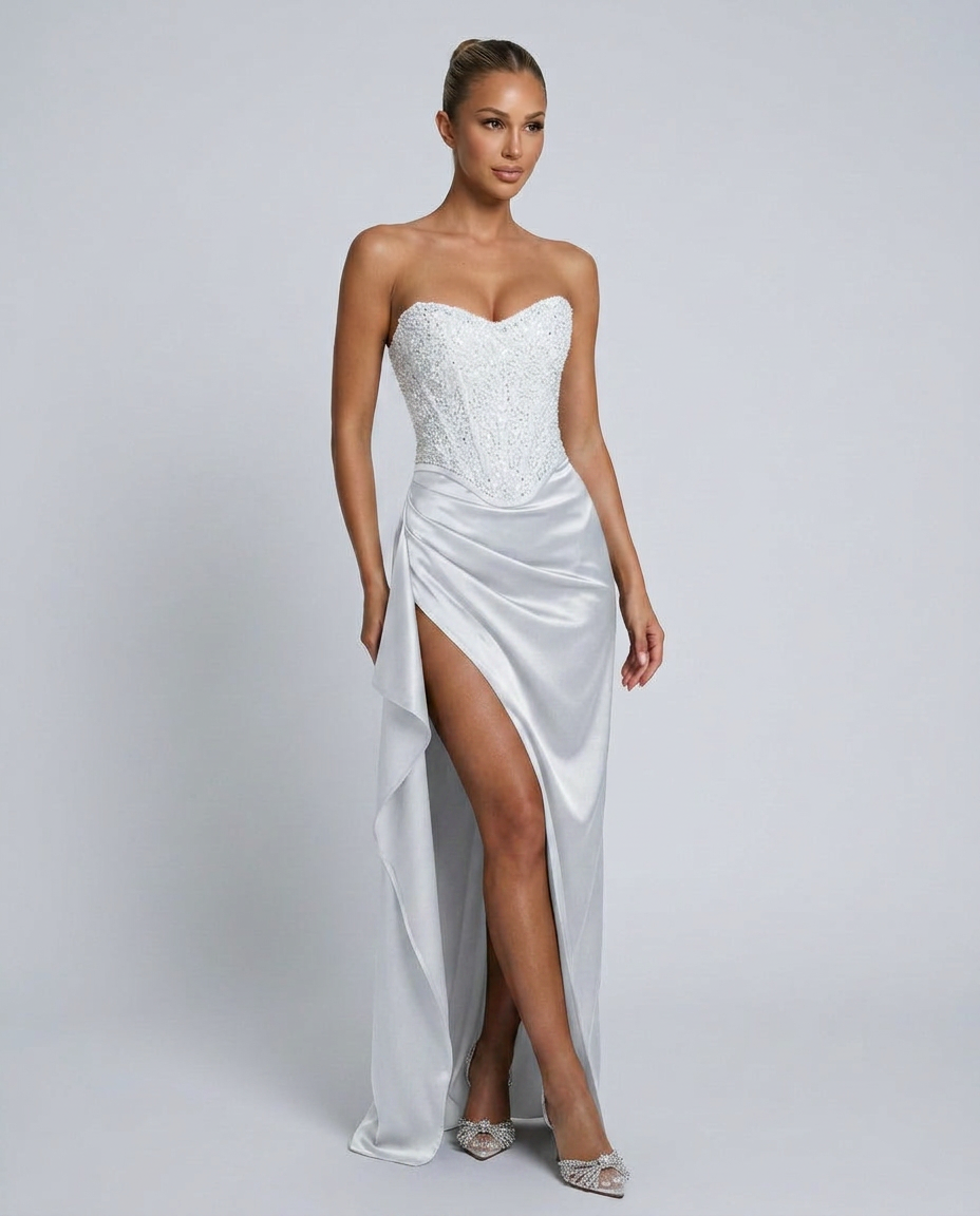 Abendkleid Damen mit Corsagen-Oberteil und hohem Schlitz - 4 - Annoboutique