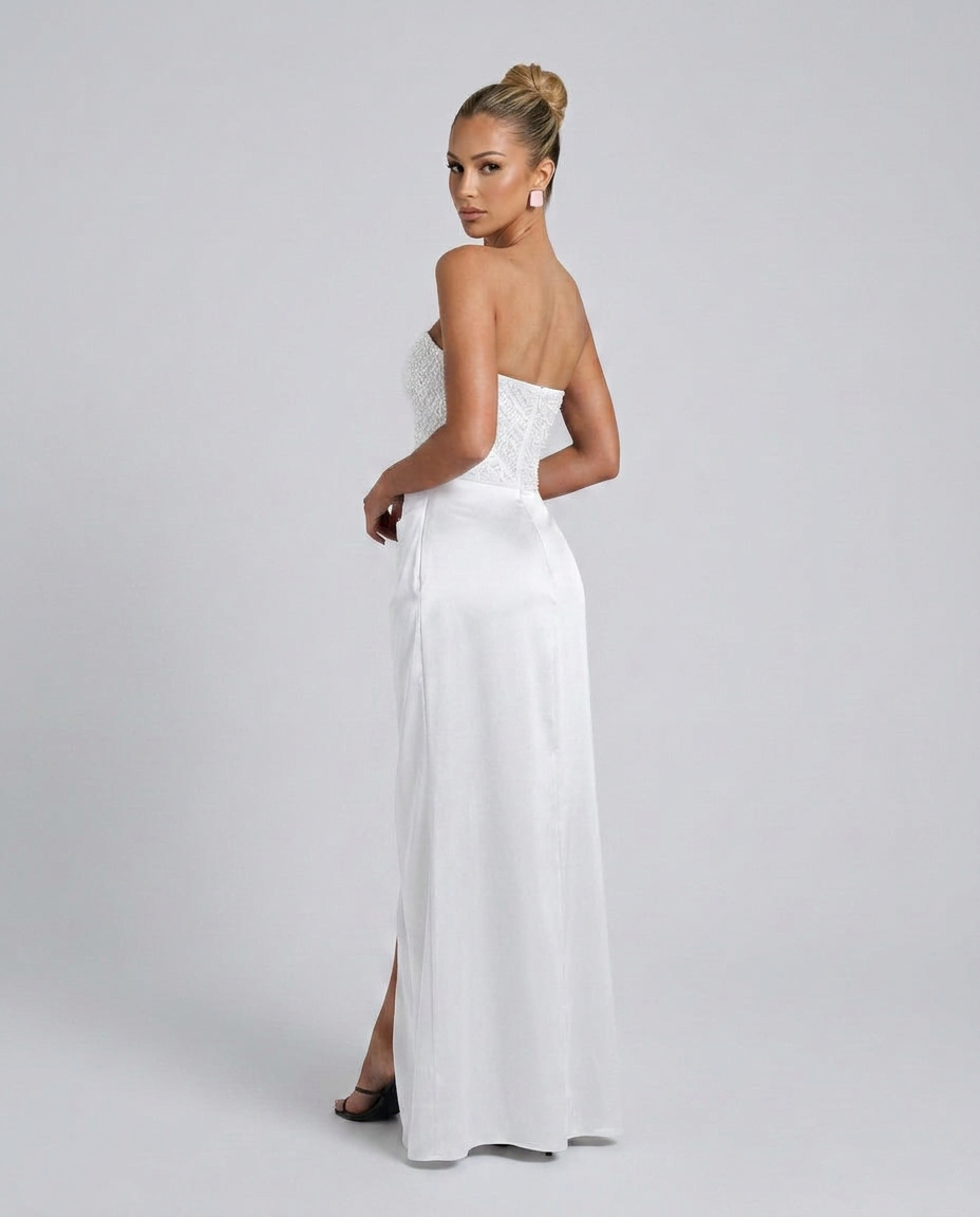 Abendkleid Damen mit Corsagen-Oberteil und hohem Schlitz - 5 - Annoboutique