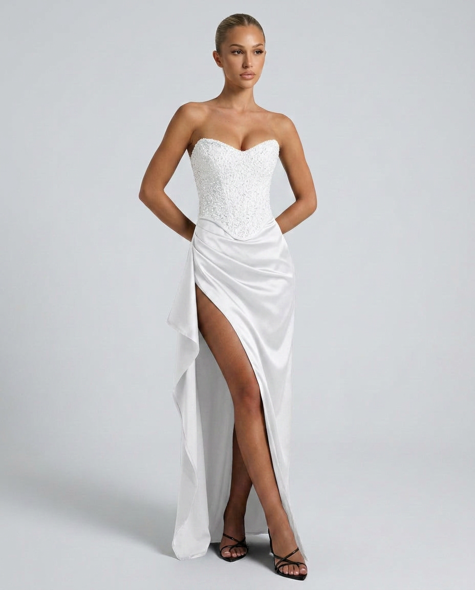Abendkleid Damen mit Corsagen-Oberteil und hohem Schlitz - 6 - Annoboutique