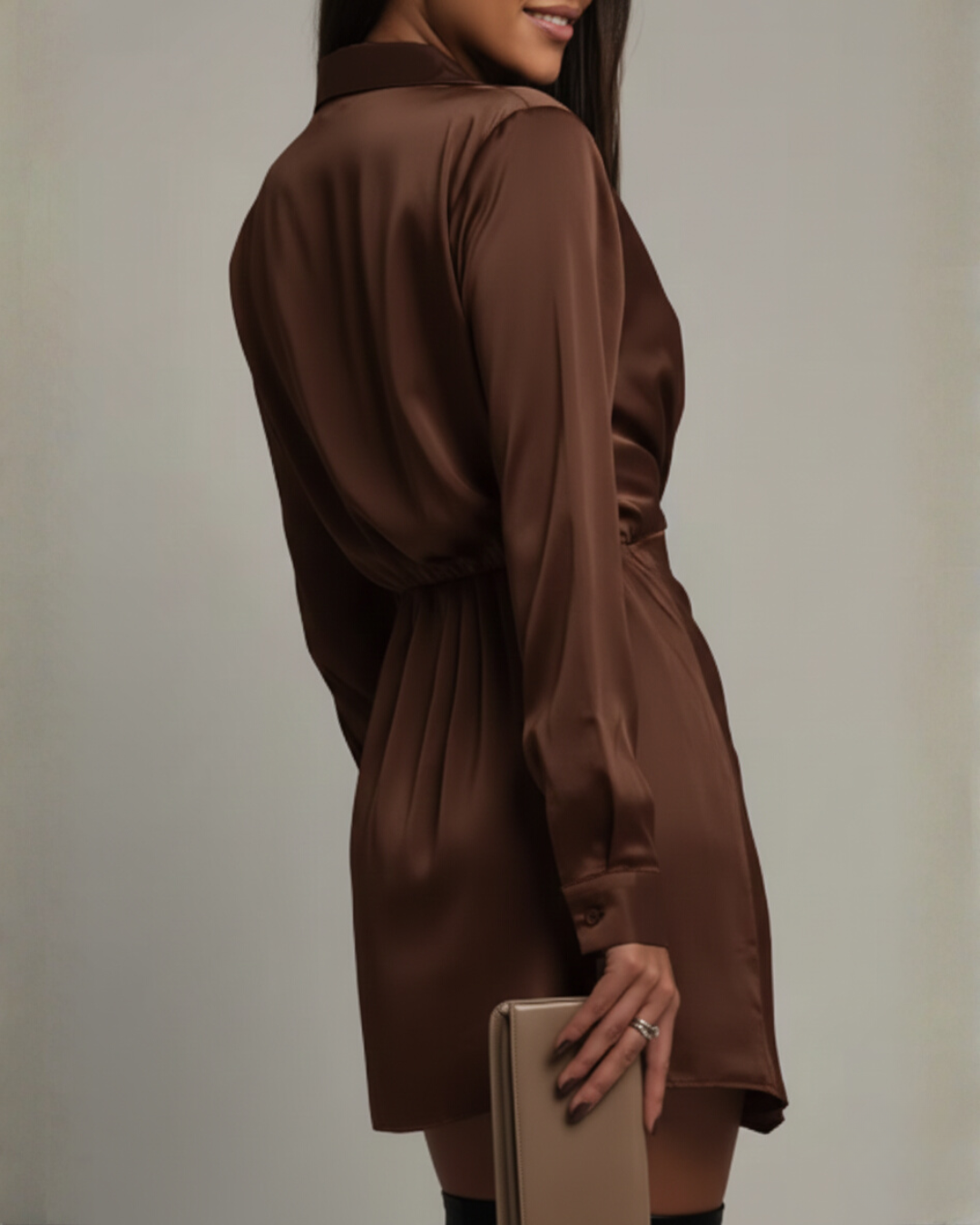 Wickelkleid Damen mit V-Ausschnitt und langen Ärmeln, figurbetont - 4 - Annoboutique