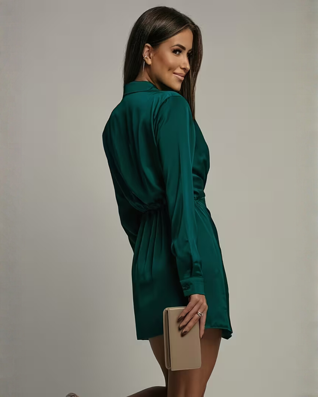 Wickelkleid Damen mit V-Ausschnitt und langen Ärmeln, figurbetont - 7 - Annoboutique
