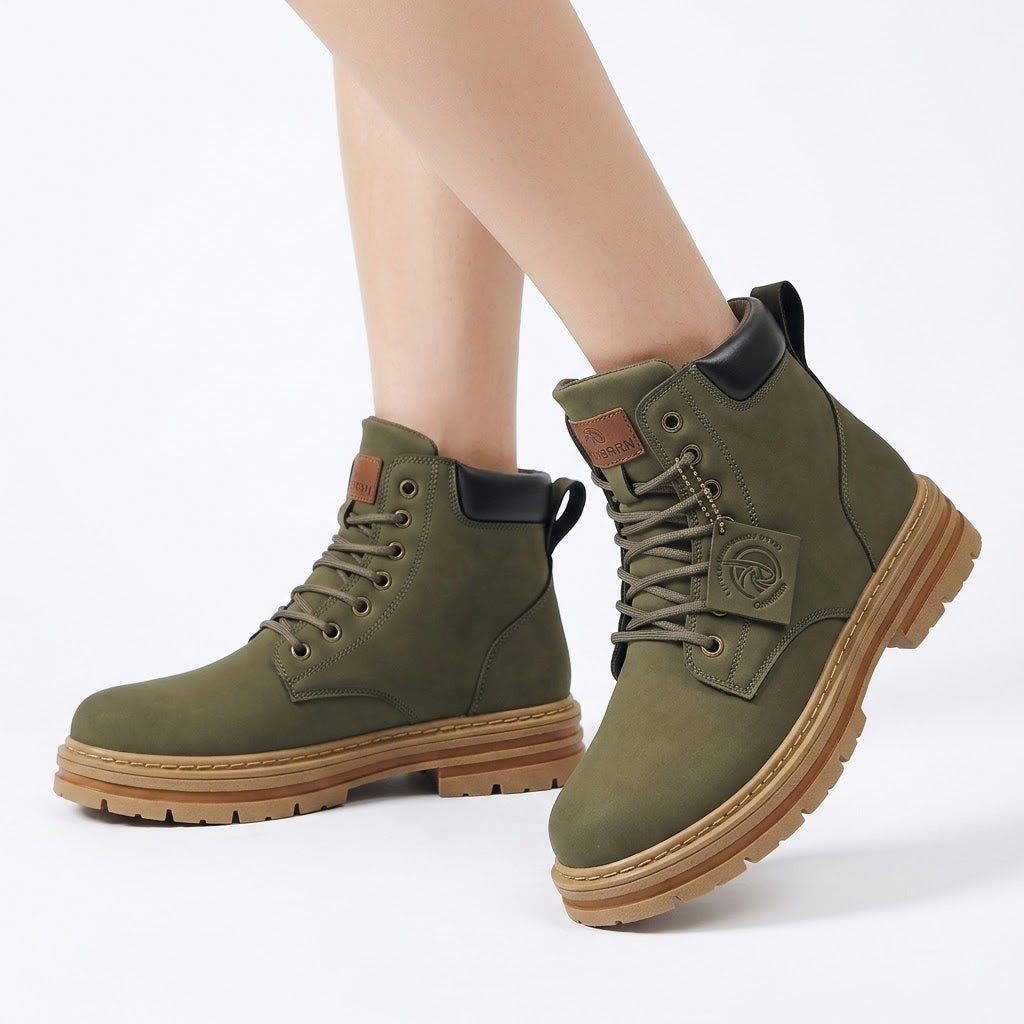Damen Boots knöchelhoch mit Schnürung und robuster Sohle - 1 - Annoboutique