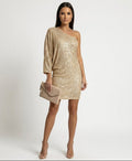 Abendkleid Damen mit einseitigem Schnitt und schimmerndem Design - 1 - Annoboutique