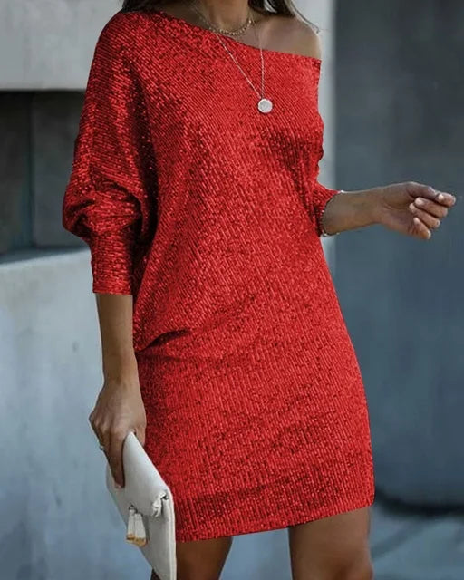 Abendkleid Damen mit einseitigem Schnitt und schimmerndem Design - 4 - Annoboutique