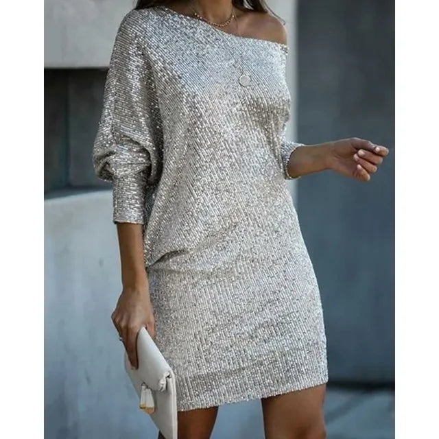 Abendkleid Damen mit einseitigem Schnitt und schimmerndem Design - 5 - Annoboutique