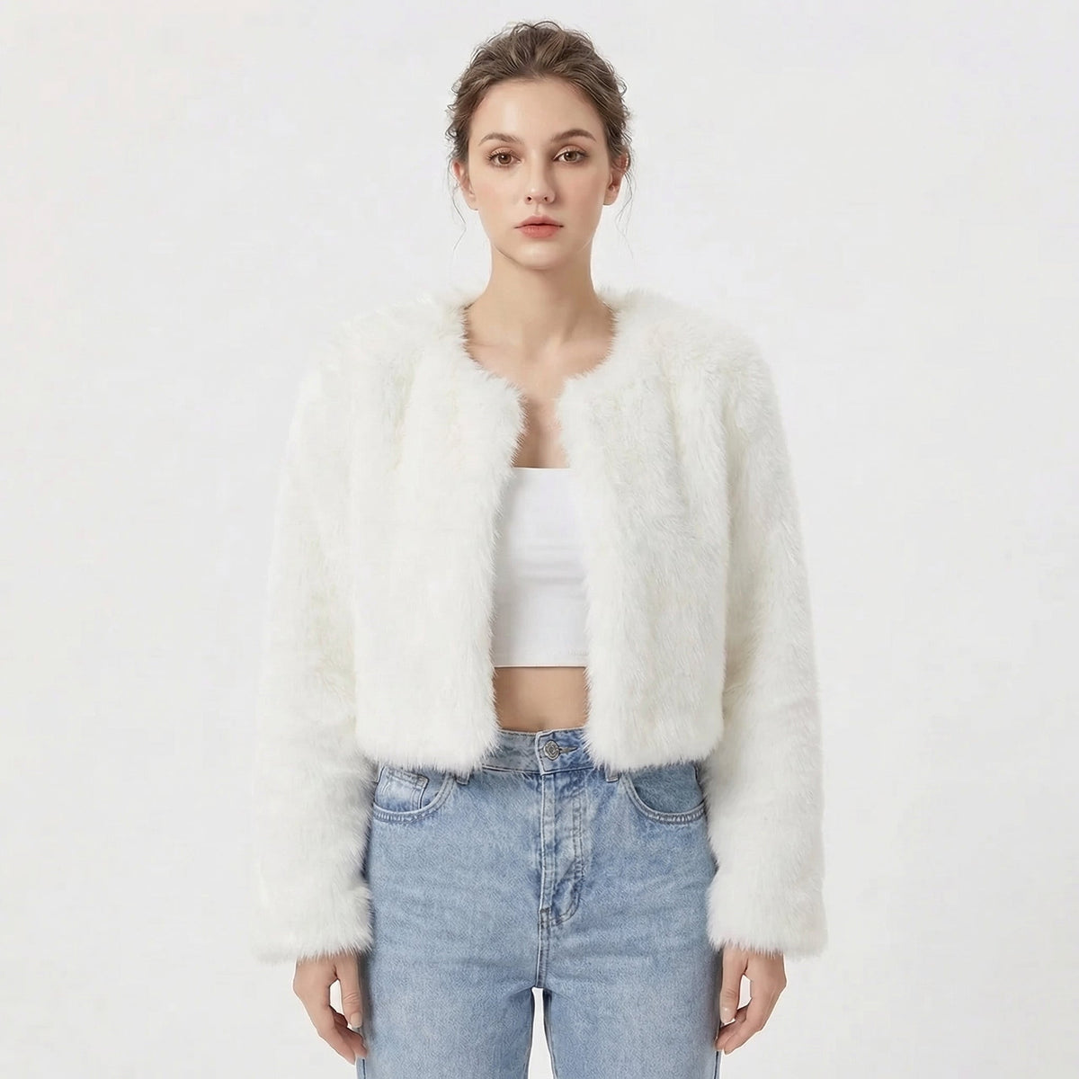 Damen Jacke mit Rundhalsausschnitt und kurzem Schnitt - 1 - Annoboutique