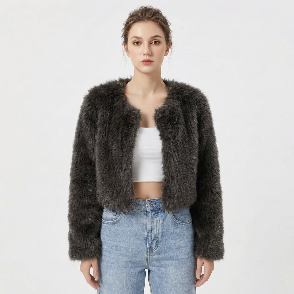 Damen Jacke mit Rundhalsausschnitt und kurzem Schnitt - 2 - Annoboutique