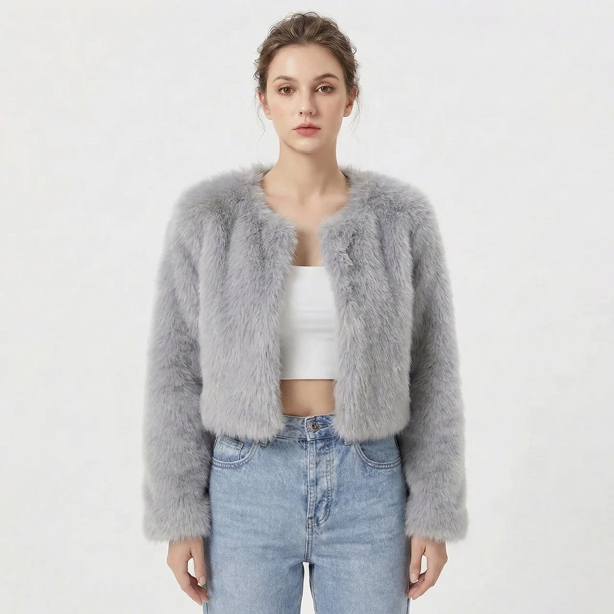 Damen Jacke mit Rundhalsausschnitt und kurzem Schnitt - 3 - Annoboutique