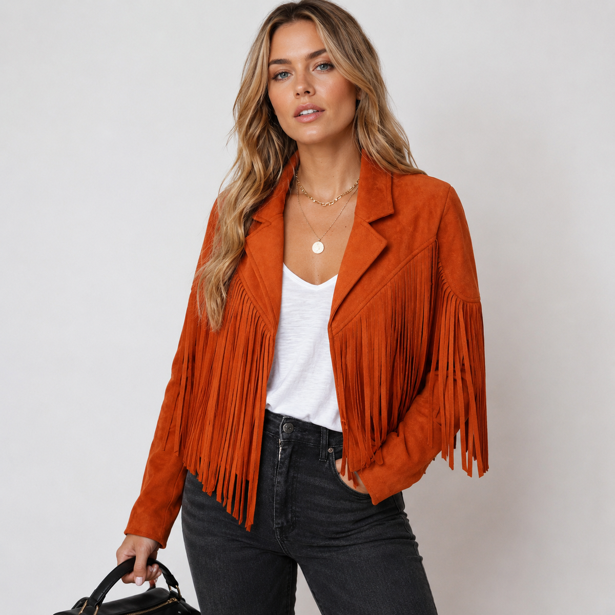 Fransenjacke Damen mit figurbetontem Schnitt und Reverskragen - 1 - Annoboutique