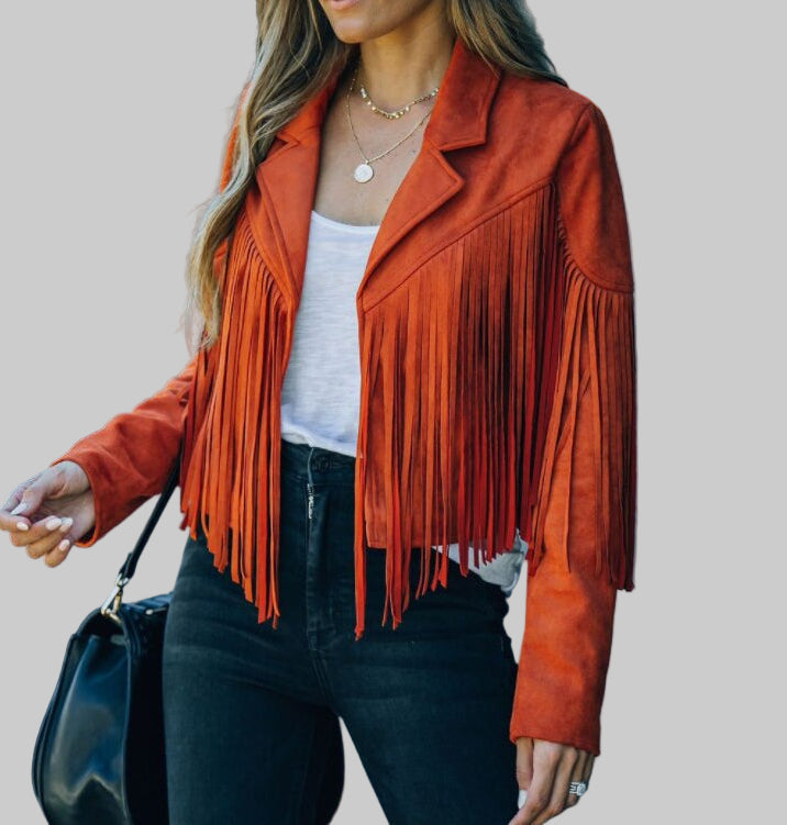 Fransenjacke Damen mit figurbetontem Schnitt und Reverskragen - 2 - Annoboutique