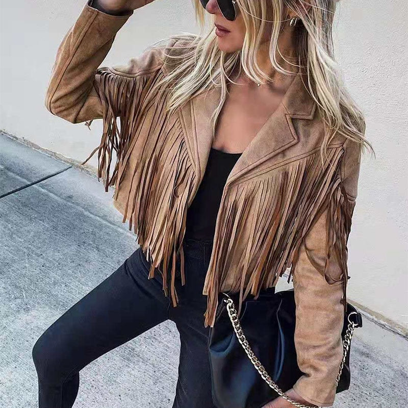 Fransenjacke Damen mit figurbetontem Schnitt und Reverskragen - 5 - Annoboutique