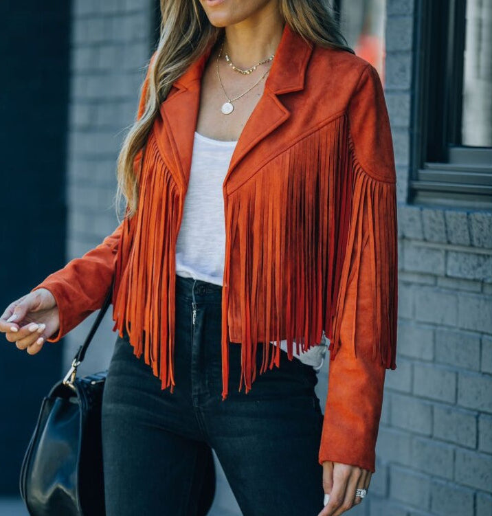 Fransenjacke Damen mit figurbetontem Schnitt und Reverskragen - 7 - Annoboutique