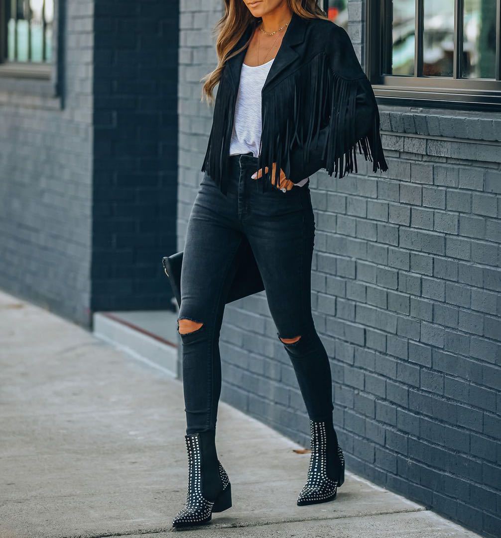 Fransenjacke Damen mit figurbetontem Schnitt und Reverskragen - 8 - Annoboutique