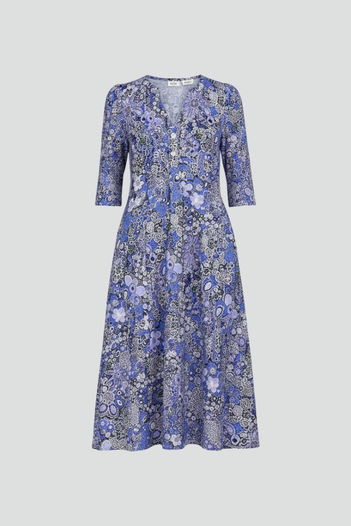 Midi Kleid Damen mit V-Ausschnitt und Halbarm im floralen Muster - 1 - Annoboutique