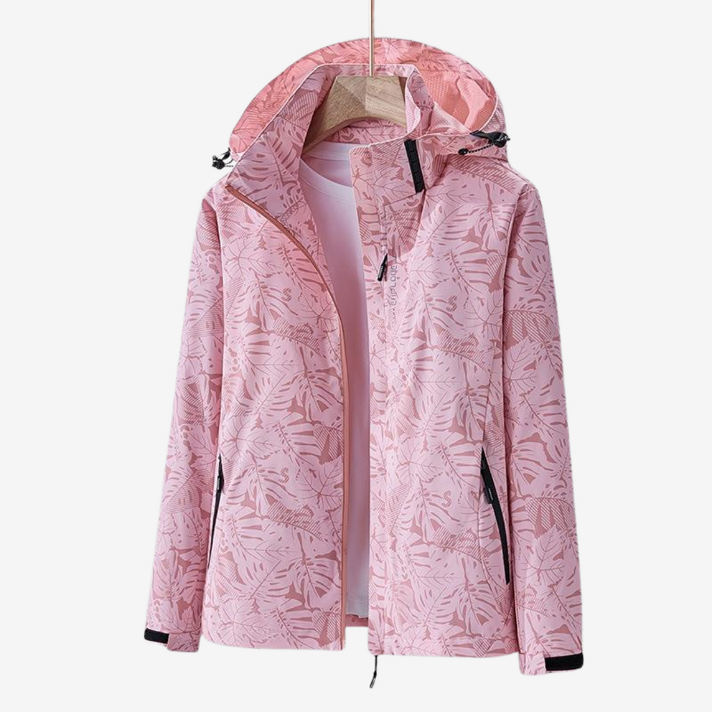 Modische Damenjacke mit Kapuze und floralem Design - 2 - Annoboutique