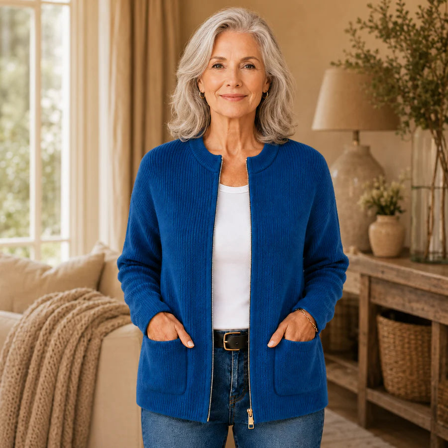 Cardigan Damen mit Stehkragen und praktischen Taschen für einen entspannten Look - 4 - Annoboutique
