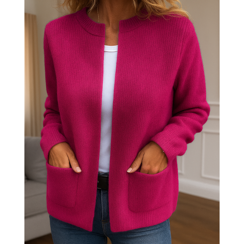 Cardigan Damen mit Stehkragen und praktischen Taschen für einen entspannten Look - 6 - Annoboutique