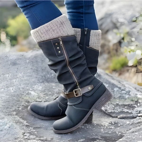 Stiefel Damen mit Falten-Design und modischem Riemen - 1 - Annoboutique