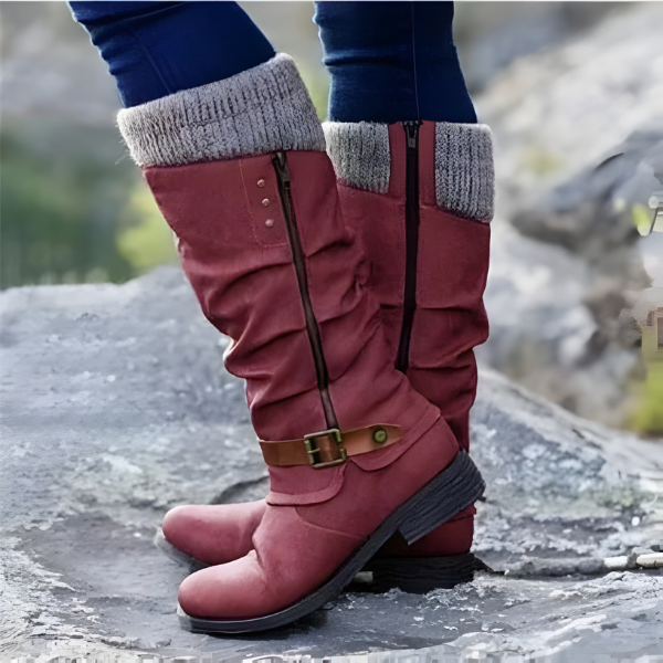 Stiefel Damen mit Falten-Design und modischem Riemen - 2 - Annoboutique