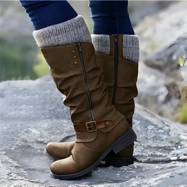Stiefel Damen mit Falten-Design und modischem Riemen - 3 - Annoboutique