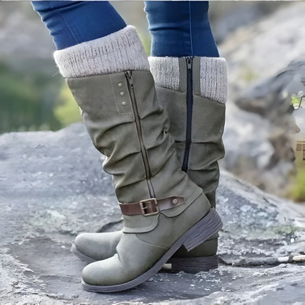 Stiefel Damen mit Falten-Design und modischem Riemen - 5 - Annoboutique