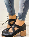 Damen Blockabsatzschuhe mit klassischer Schnürung und Brogue-Details - 2 - Annoboutique