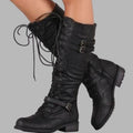 Damen Stiefel mit Schnürung und Doppelschnallen - 1 - Annoboutique