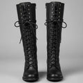 Damen Stiefel kniehoch mit Schnürung und Blockabsatz - 1 - Annoboutique
