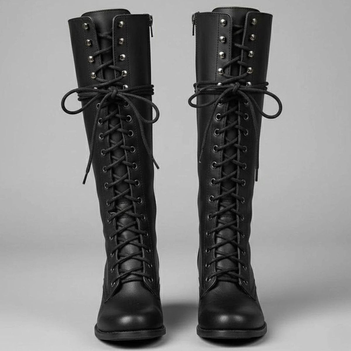 Damen Stiefel kniehoch mit Schnürung und Blockabsatz - 1 - Annoboutique