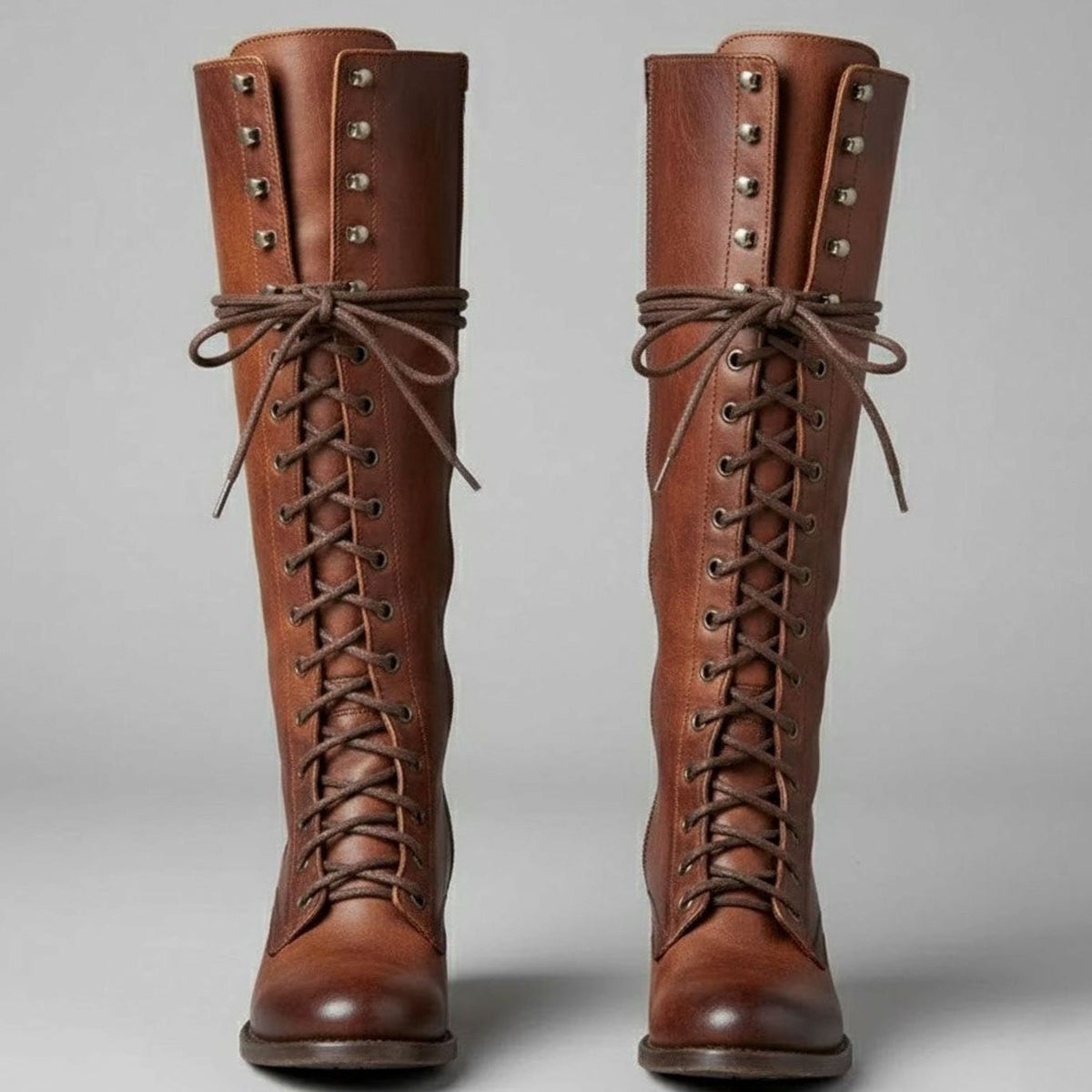 Damen Stiefel kniehoch mit Schnürung und Blockabsatz - 3 - Annoboutique
