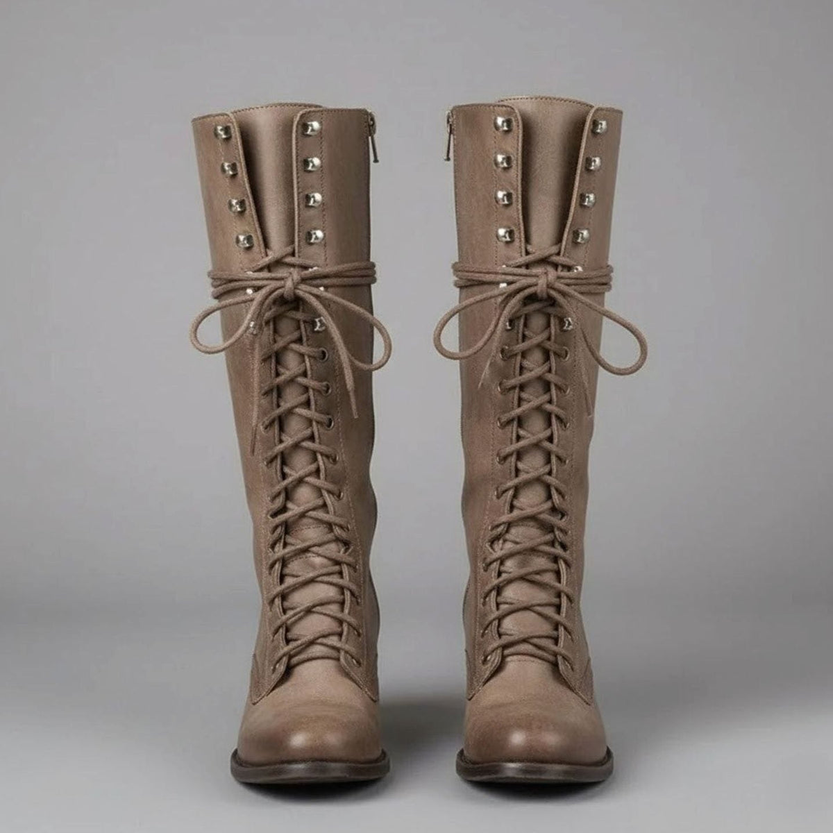 Damen Stiefel kniehoch mit Schnürung und Blockabsatz - 4 - Annoboutique